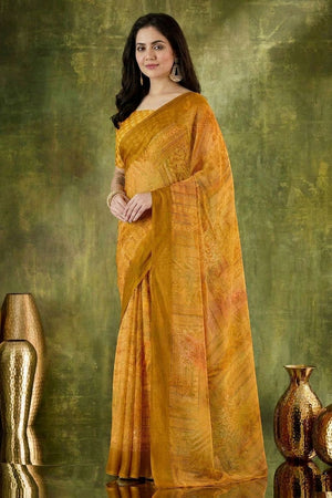 Yellow Printed Chiffon Ready to Wear Saree (ACA8500)