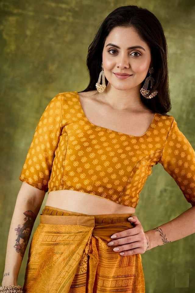 Yellow Printed Chiffon Ready to Wear Saree (ACA8500)