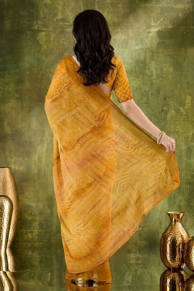 Yellow Printed Chiffon Ready to Wear Saree (ACA8500)