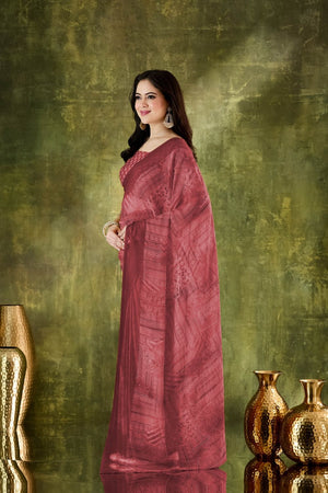 Brown Printed Chiffon Ready to Wear Saree (ACA8501)