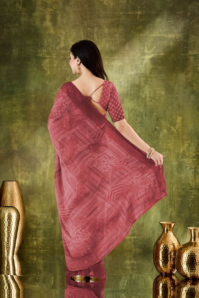 Brown Printed Chiffon Ready to Wear Saree (ACA8501)