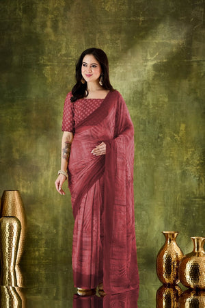 Brown Printed Chiffon Ready to Wear Saree (ACA8501)