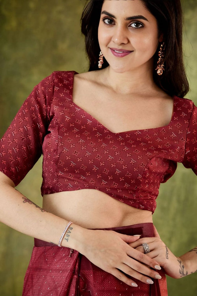 Maroon Printed Chiffon Ready to Wear Saree (ACA8503)