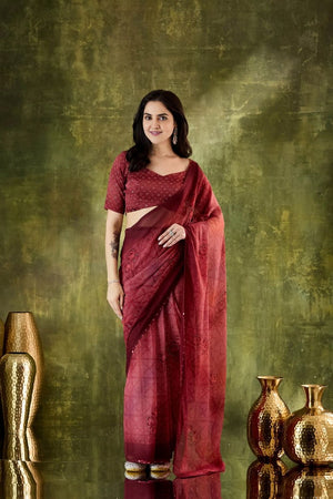 Maroon Printed Chiffon Ready to Wear Saree (ACA8503)