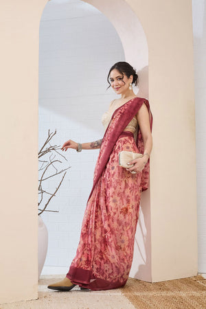 Rust Printed Chiffon Ready to Wear Saree (ACA8507)