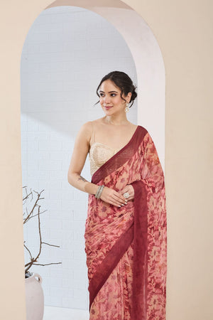 Rust Printed Chiffon Ready to Wear Saree (ACA8507)