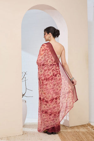 Rust Printed Chiffon Ready to Wear Saree (ACA8507)