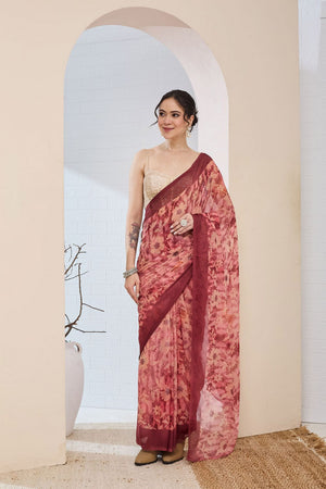 Rust Printed Chiffon Ready to Wear Saree (ACA8507)