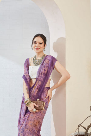 Violet Printed Chiffon Ready to Wear Saree (ACA8508)