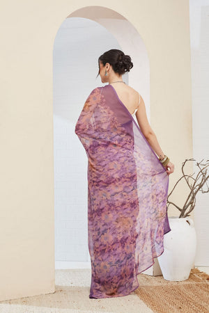 Violet Printed Chiffon Ready to Wear Saree (ACA8508)