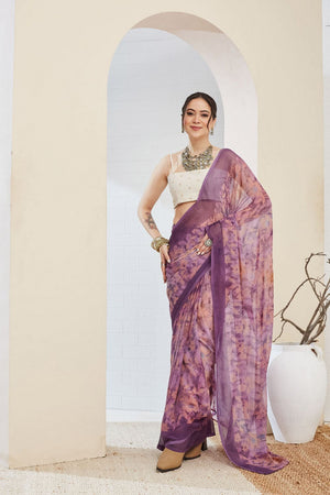 Violet Printed Chiffon Ready to Wear Saree (ACA8508)