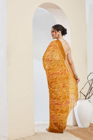 Yellow Printed Chiffon Ready to Wear Saree (ACA8509)
