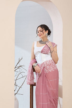 Pink Printed Chiffon Ready to Wear Saree (ACA8510)