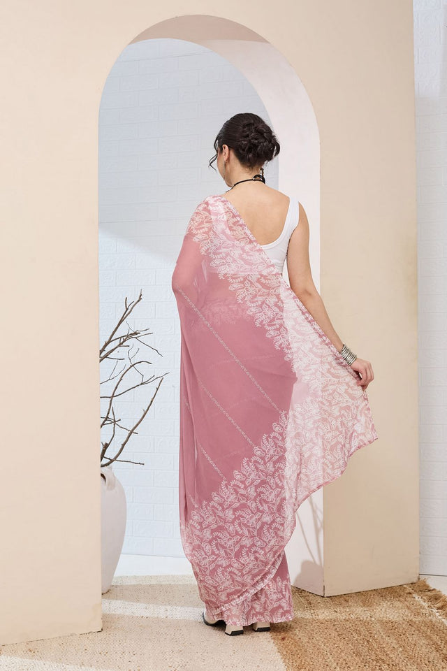 Pink Printed Chiffon Ready to Wear Saree (ACA8510)