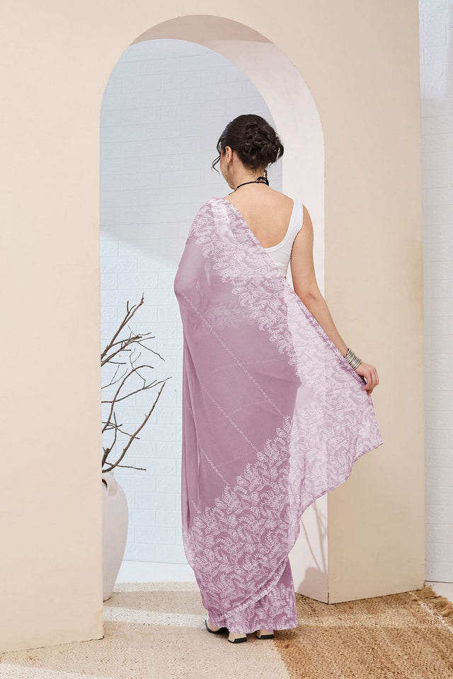Lavender Printed Chiffon Ready to Wear Saree (ACA8511)
