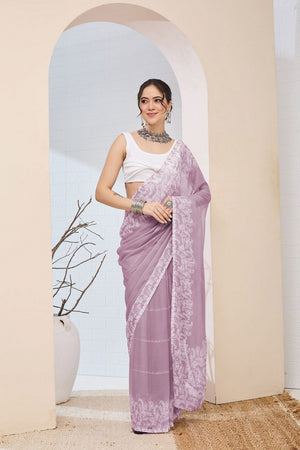 Lavender Printed Chiffon Ready to Wear Saree (ACA8511)