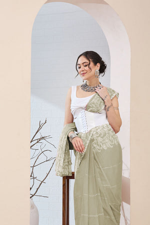 Green Printed Chiffon Ready to Wear Saree (ACA8513)