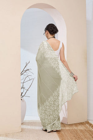 Green Printed Chiffon Ready to Wear Saree (ACA8513)