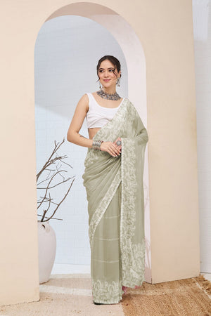 Green Printed Chiffon Ready to Wear Saree (ACA8513)
