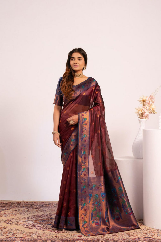 Brown Paithani Woven Silk Saree (ACA8515)