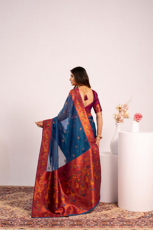 Turquoise Paithani Woven Silk Saree (ACA8517)