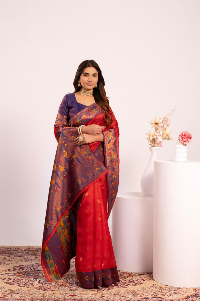 Red Paithani Woven Silk Saree (ACA8518)