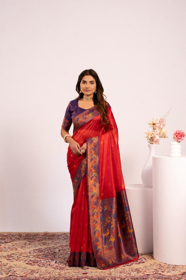 Red Paithani Woven Silk Saree (ACA8518)