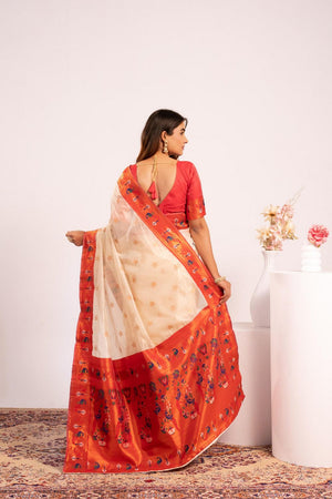 White Paithani Woven Silk Saree (ACA8519)
