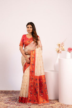 White Paithani Woven Silk Saree (ACA8519)
