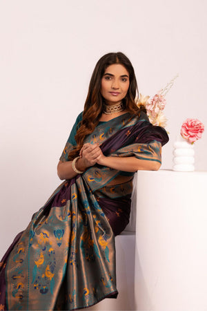 Wine Paithani Woven Silk Saree (ACA8520)