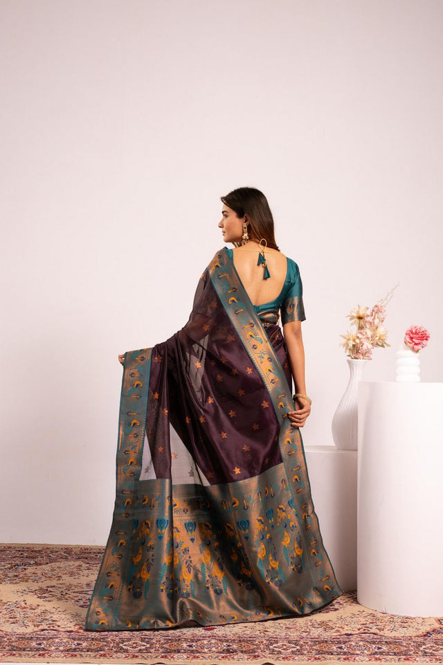 Wine Paithani Woven Silk Saree (ACA8520)