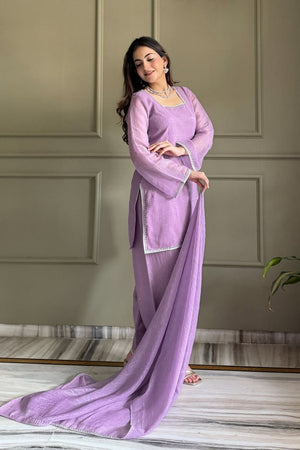 Pink Embroidered Silk Blend Kurti Pant Set (ACA8536)