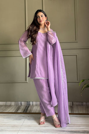 Pink Embroidered Silk Blend Kurti Pant Set (ACA8536)
