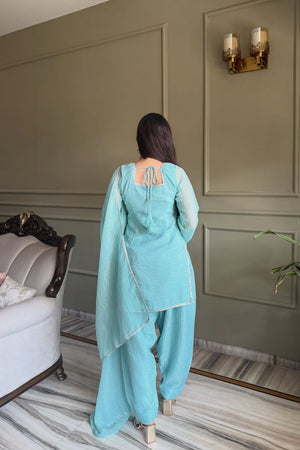 Sea Green Embroidered Silk Blend Kurti Pant Set (ACA8538)