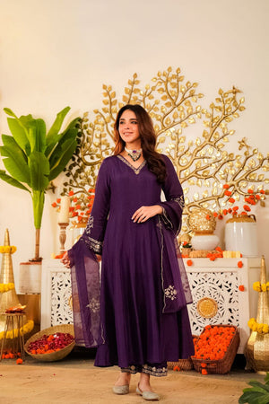Violet Embroidered Chanderi Anarkali Suits (ACA8540)