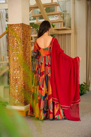 Red Printed Rayon Gown (ACA8549)