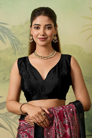 Maroon Mirror Work with Printed Chinon Saree (ACA8551)