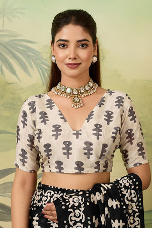 Black Mirror Work with Printed Chinon Saree (ACA8552)