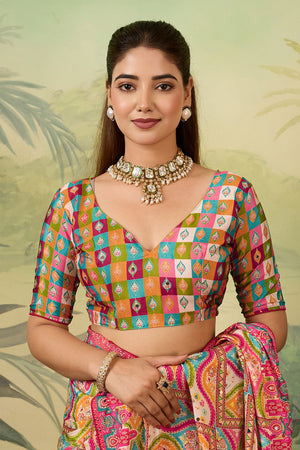 Multi Color Mirror Work with Printed Silk Blend Saree (ACA8556)