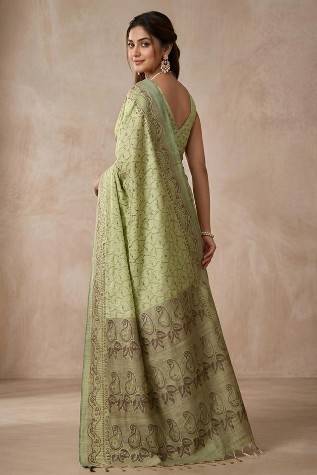 Green Woven Cotton Blend Saree (ACA8558)