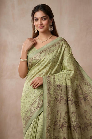 Green Woven Cotton Blend Saree (ACA8558)