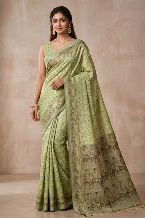 Green Woven Cotton Blend Saree (ACA8558)