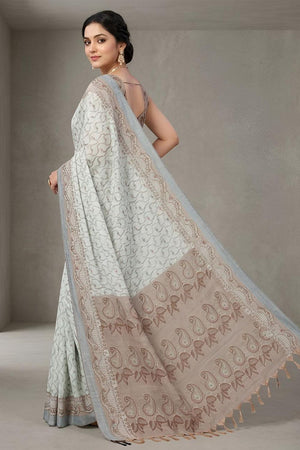 Grey Woven Cotton Blend Saree (ACA8559)