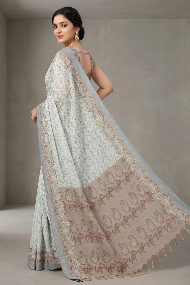Grey Woven Cotton Blend Saree (ACA8559)