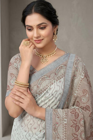 Grey Woven Cotton Blend Saree (ACA8559)