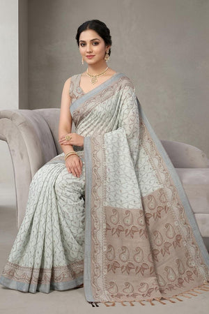 Grey Woven Cotton Blend Saree (ACA8559)