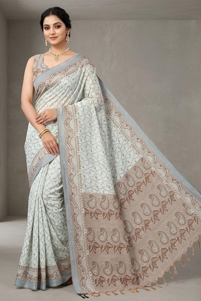 Grey Woven Cotton Blend Saree (ACA8559)