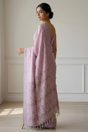 Pink Woven Cotton Blend Saree (ACA8560)