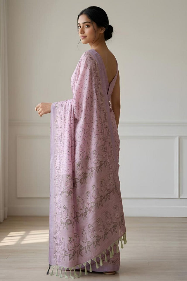Pink Woven Cotton Blend Saree (ACA8560)