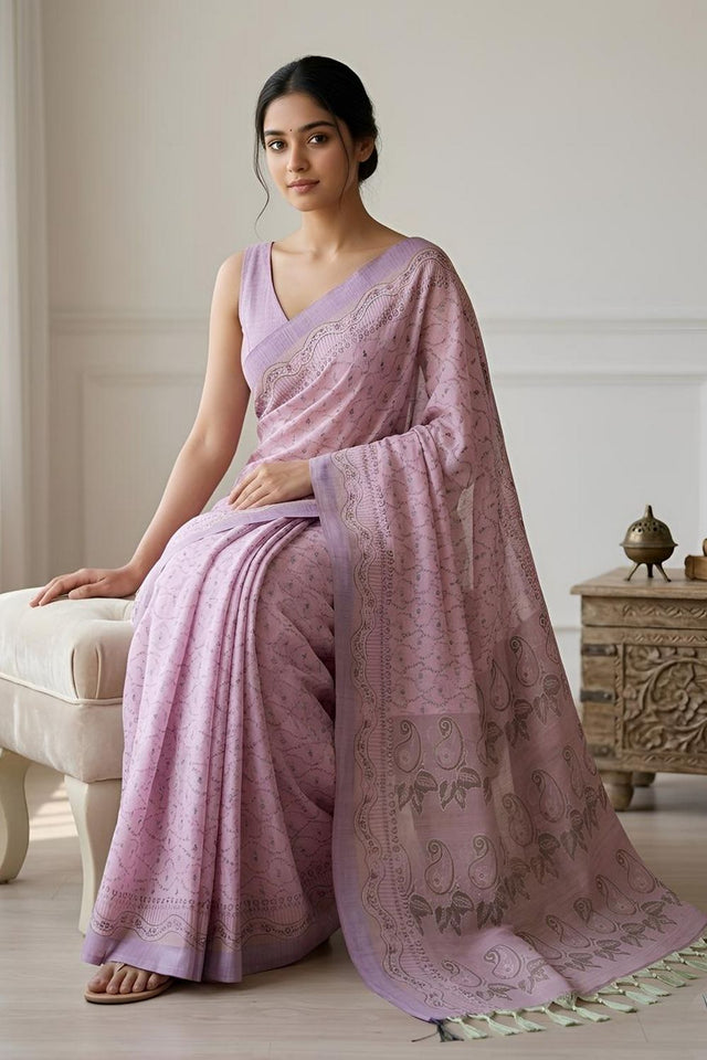 Pink Woven Cotton Blend Saree (ACA8560)